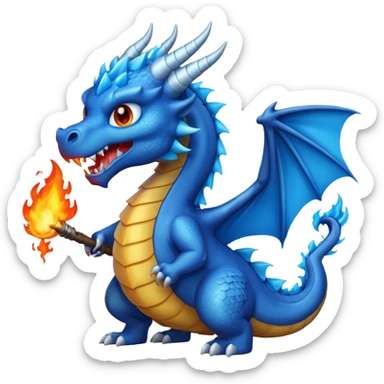 Make an emoji of a dragon shooting blue fire out of its mouth. sticker