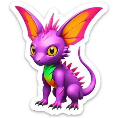 Tropical lush warm-colored modern colorful neon-colored cyber-Fakémon-Digimon-Trico-creature sticker