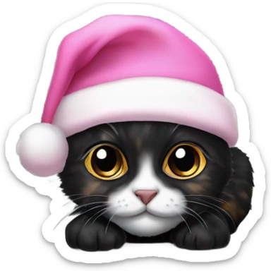Black tortoiseshell kitten with pink Santa hat sticker