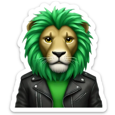 cool green lion in leather jacket sticker