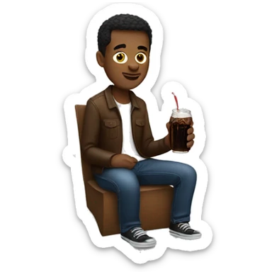 man sitting down with a root beer and on his iPhone  sticker