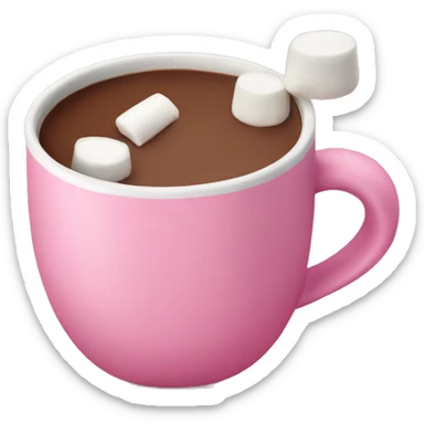 Hot chocolate with marshmallows in a little pink coffee cup sticker