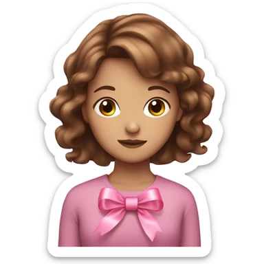 Girl brown hair with pink ribbon sticker