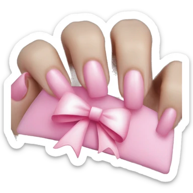 Acrylic nails with pink bow on hand sticker
