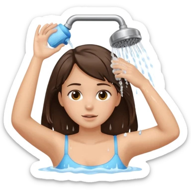 brunette girl washing hair in shower shoulders up sticker
