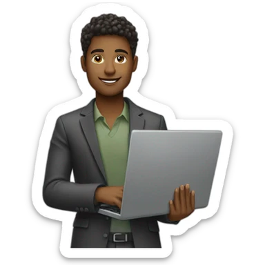 a young entrepreneur holding a laptop sticker