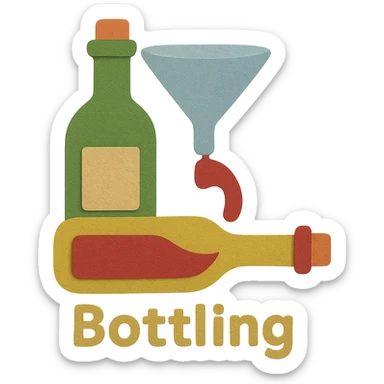 Add the English text 'Bottling' at the bottom of the icon in paper craft style with no background. sticker