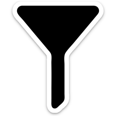 solid black filled icon of a laboratory funnel with a long narrow stem, stylized sticker