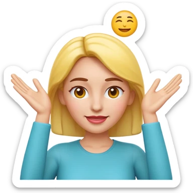 Apple-style 3D emoji of a cartoon woman with both hands placed at the sides of her forehead, as if pointing or highlighting the forehead area, cheerful and clear expression, colorful emoji style, no background. sticker