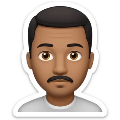A man emoji with medium-dark skin, short black hair, straight eyebrows, brown eyes, a small nose, and facial hair consisting of a thin mustache and goatee. He also has piercings — a ring on his eyebrow and another on his lower lip. sticker