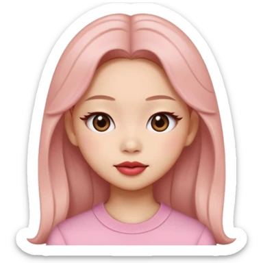 “Cartoon emoji of Jennie from BLACKPINK, heart-shaped face, almond upturned eyes, defined jawline, soft blush, chic expression sticker