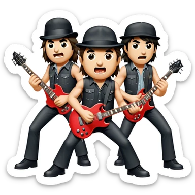 Cinematic Realistic AC/DC Band Emoji, depicted as a high-energy rock ensemble with electrifying stage presence and gritty textures, rendered with bold vibrant lighting that captures the raw power and rebellious spirit of their music. sticker
