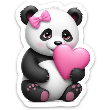 panda holding a pink heart sticker