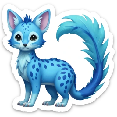 Feral Rare Fantasy exotic smooth soft vibrant pastel vibrant tropical cobalt-blue and cyan Vernid-Trico-species-creature by LiLaiRa, random markings, tufted tail, tufted ears, full body sticker