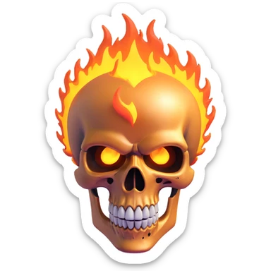 close-up of Ghost Rider's flaming skull with intense expression, 3D style sticker