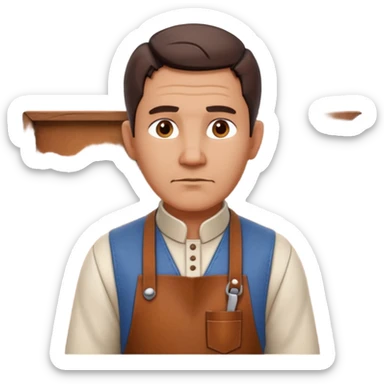 master woodcraft carpenter portrait, head and shoulders only, leather apron collar, carved wood patterns visible, thoughtful focused look, artisan vibe, 3D cartoon, mobile game icon style, clean background, no text, no watermark
 sticker