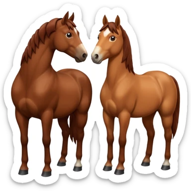 create an emoji of two horses one chestnut one a dark brown make them stand next to each other and look at each other  sticker