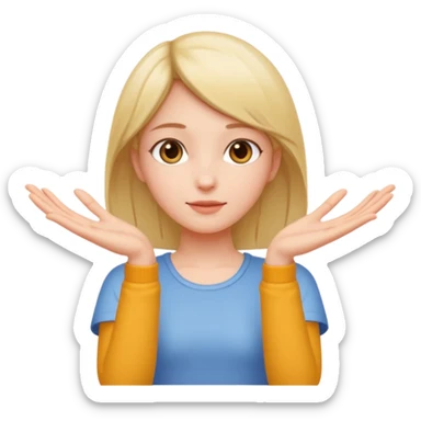 Girl with two hands in front out palms facing upwards and hands in front of her LOWER sticker