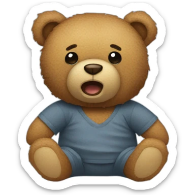 A teddy bear with a torn head sticker