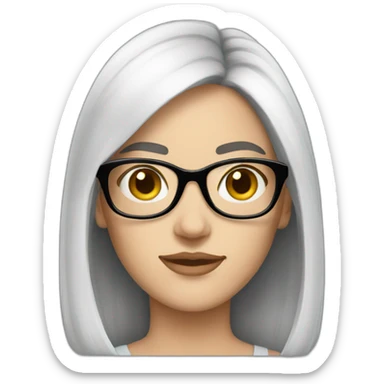 A young white woman with very dark brown smooth hair and glasses sticker
