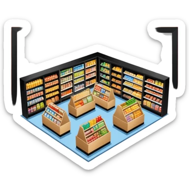 grocery store from an overhead view in a comic book style sticker
