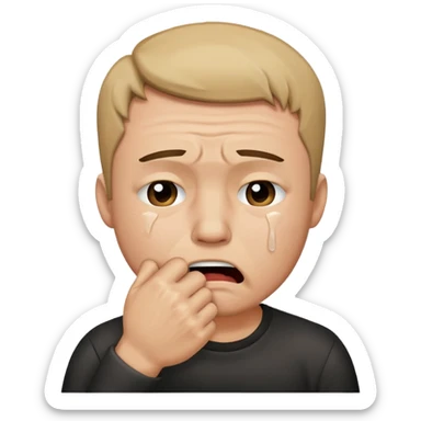 Crying man with his fist holding to his mouth sticker