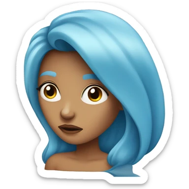woman with long blue hair frowning her eyes sticker