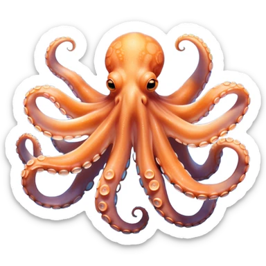 Beautiful and Majestic smiling Octopus Portrait Emoji, Head and body resting in serene repose with a gentle, content smile, showcasing a soft, light orange form adorned with elegant blue rings and delicately arranged arms, Simplified yet exquisitely endearing features, highly detailed, glowing with a soft, drowsy underwater light, high shine, relaxed and utterly enchanting, stylized with an air of majestic aquatic beauty, soft glowing outline, capturing the essence of a beautiful and majestic octopus that embodies the enchanting spirit of the deep! sticker