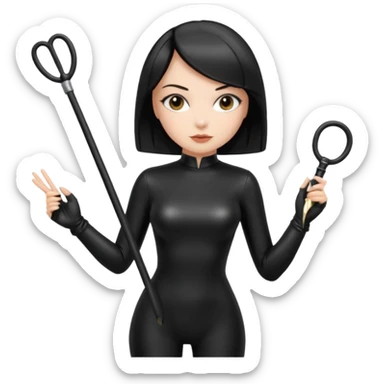 madam with straight bob hairstyle in black latex with whip in hand sticker