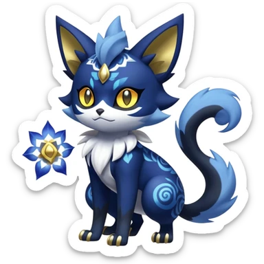 Shiny Evil mExotic Badass Colorful Ethereal Royal Mysterious Gothic Meowstic-Zorua-Litten-Noibat-Pokémon-Fakémon-hybrid-creature (full body) with pattern-markings with golden eyes sticker