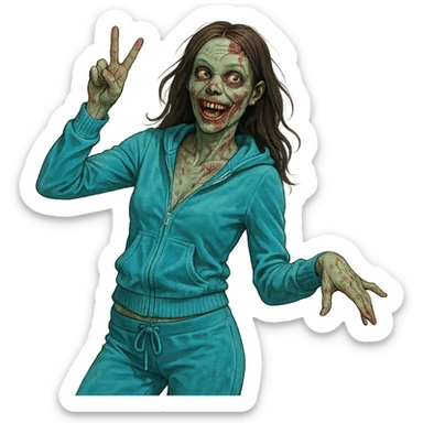 zombie lady in velour tracksuit, 2000s fashion, playful sticker