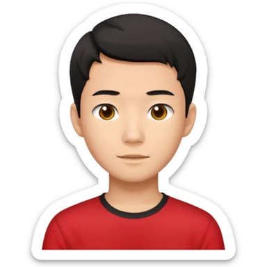 asian male teenager black short hair red shirt sticker