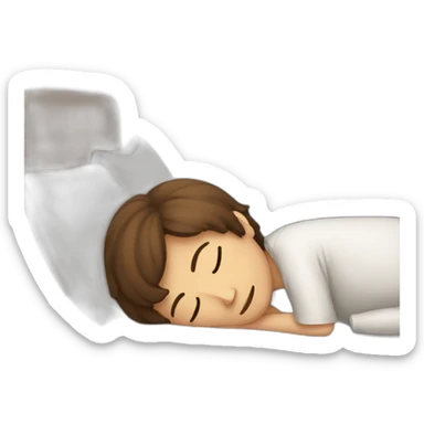 a 12-year-old boy with brown hair sleeps with his head on a pillow sticker