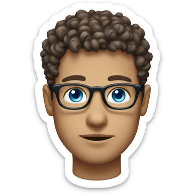 Curly, brown hair, faded sides, light blue eyes, round glasses, sharp jawline, white skin male sticker