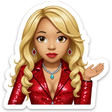 Tameka Tiny Harris from Xscape with long blonde hair, red sequin outfit sticker