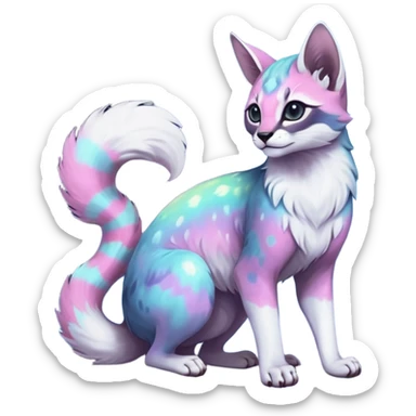 Colorful nebulae nebula starry galactical shiny tropical pale light fruity pastel white glorious iridescent divine exotic cute cool beautiful realistic antasy-caracal-civet-genet-sergal-vernid-Cacomistle-Trico-oncilla-animal-Fakémon-hybrid-fursona (full body) sticker
