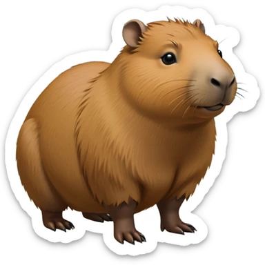cinematic-capybara-realistic-full-body-on all fours-emoji,-plump-and-relaxed-body-soaking-in-the-warm-sun,-short-brown-fur-slightly-ruffled,-head-tilted-dramatically,-calm-expressive-eyes-exuding-serene-wisdom,-simplified-yet-realistic-focused-features,-highly-detailed,-glowing-with-an-almost-sarcastic-glow sticker
