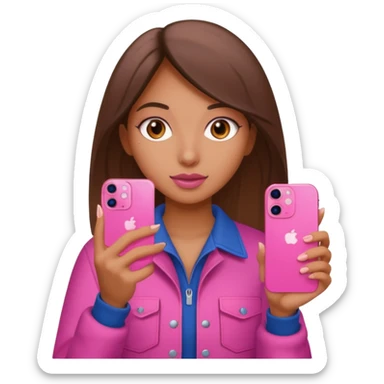 chica "baddie" con un iphone 13 rosa en la mano como sacando foto sticker