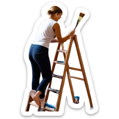 Create an icon that represents the wall painting, featuring a wall with a beautiful painting in progress. The design should include part of the wall decorated with colorful patterns or a mural, a paintbrush and a roller . The icon should show the process of creating the artwork, with the brush strokes visible on the wall, symbolizing the artistic nature of the craft. The composition should be balanced and harmonious, evoking creativity and skill. The background should be transparent. sticker