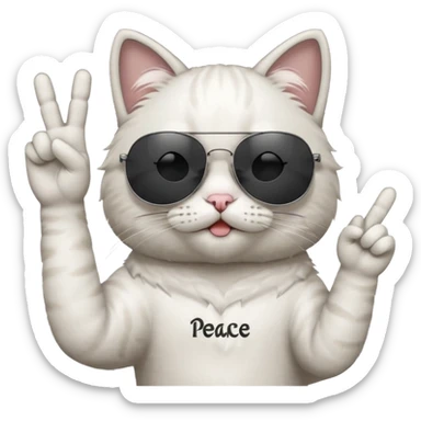 a cat wearing sunglasses a saying peace out on his head there would be written peace out and he will do the pose for peace out sticker