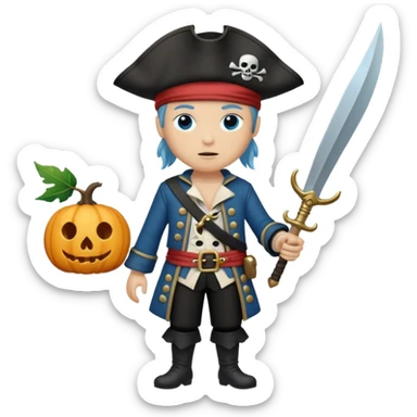 Un pirate qui fait peur uniquement bleu et noir avec une feuille d’automne noir sur la joue  sticker