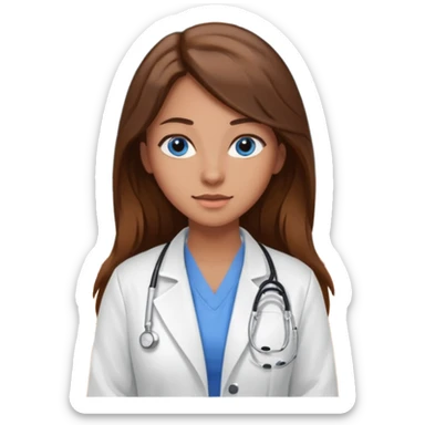pretty female nursing student with long brown hair, blue eyes inside a classroom at university sticker
