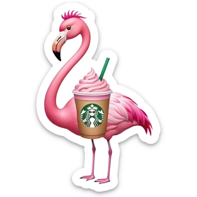 A flamingo with a starbucks cup sticker