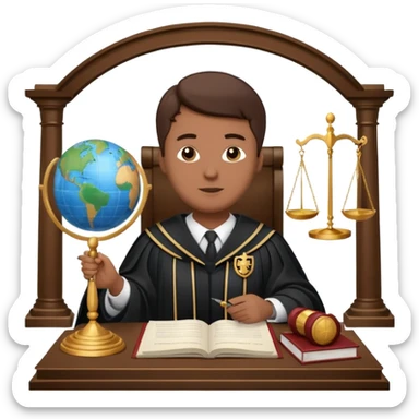 Create emojis representing:

A lawyer (legal profession symbol)

Scales of justice

Pen and paper (court documentation)

Globe (international cases)

Shield (rights protection)

Document (court ruling)

Speech bubble (negotiations/discussions)

Figure in judge's robe sticker