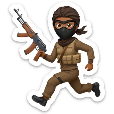 Brown skin Robber with mask and ak-47 running sticker