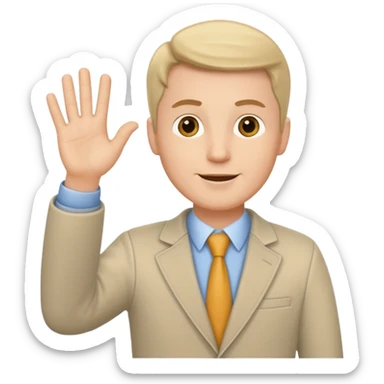 A white man in ordinary clothes stands and waves his hand in greeting. sticker