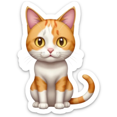 full body colourful calico tabby cat with disproportioned head with an anxious face and fully white front legs sticker