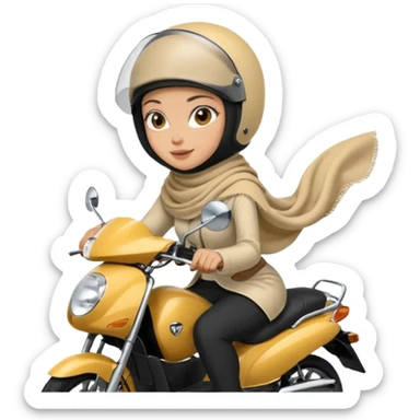 A woman wearing a cream colored pashmina hijab riding a motorbike pcx sticker