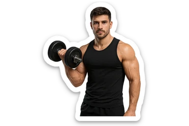 uomo fitness con manubrio da palestra in mano, iperrealistico 4k sticker