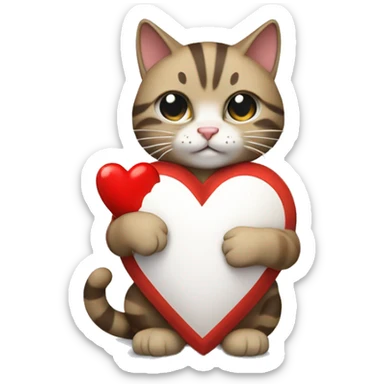 Gato atigrado creando un corazón con un gato blanco pequeño sticker